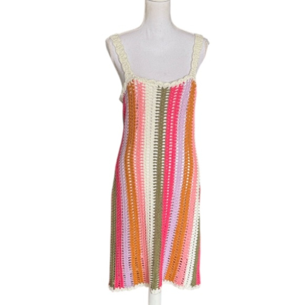 Minkpink Multicolor Striped Crochet Dress mini style Lito lined size XL NWT $159 - Picture 2 of 9